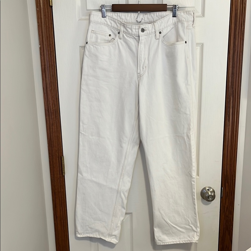 H&M & Denim White 100% Cotton Baggy Low Waist Jeans Women’s size 12